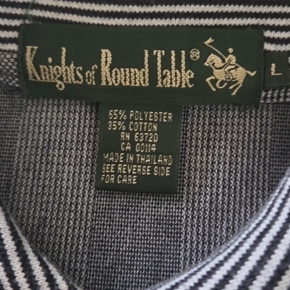 Knights Of Round Table Polo Men's Large Grey Striped Polo - Picture 3 of 4